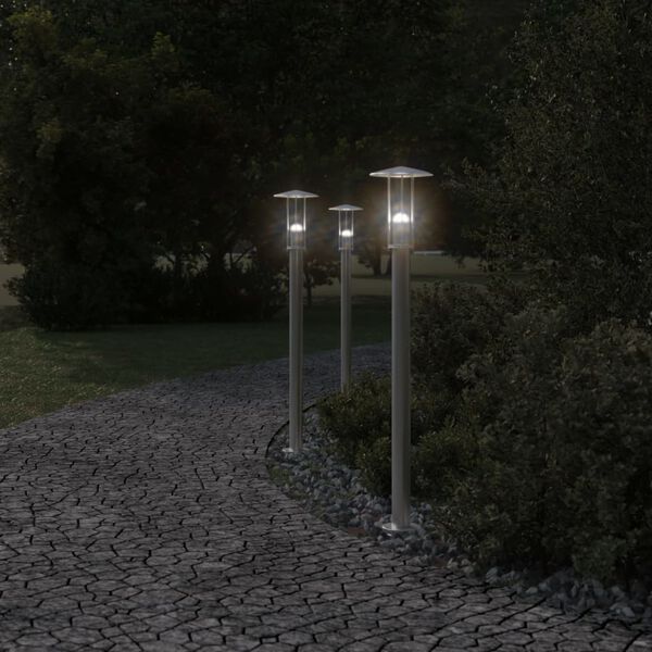 vidaXL Lampadaires d'ext&eacute;rieur 3 pcs argent&eacute; 100 cm acier inoxydable