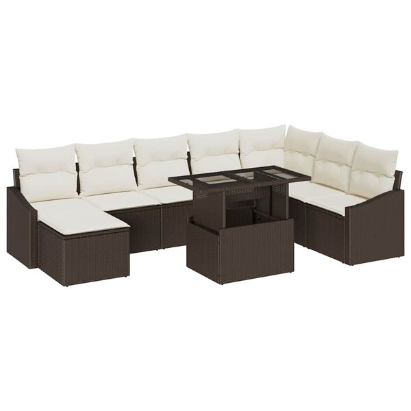vidaXL Ensemble de canap&eacute; de jardin avec coussin 9 pcs Marron et cr&egrave;me