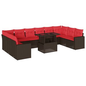 vidaXL Ensemble de canap&eacute; de jardin 11 pcs avec coussins marron r&eacute;sine tress&eacute;e