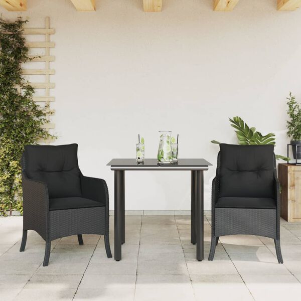 vidaXL Ensemble &agrave; manger de jardin avec coussins 3 pcs Noir