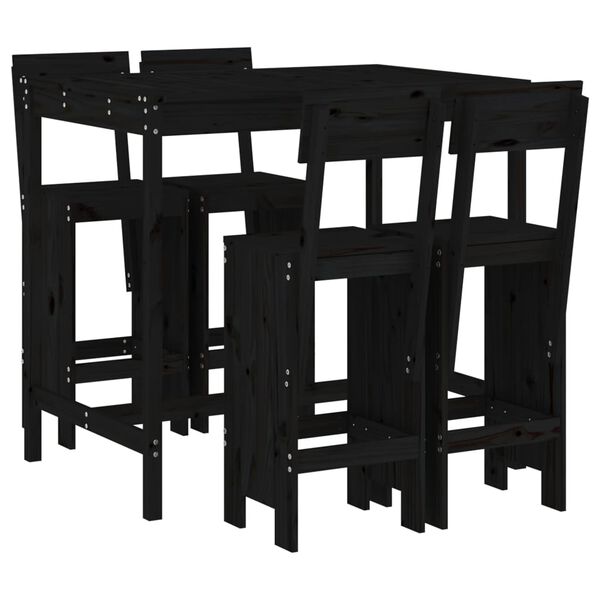 vidaXL Ensemble de bar de jardin 5 pcs noir bois de pin massif