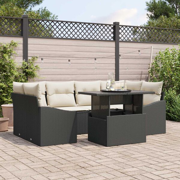 vidaXL Ensemble de canap&eacute; de jardin 7 pcs Noir Poly rotin