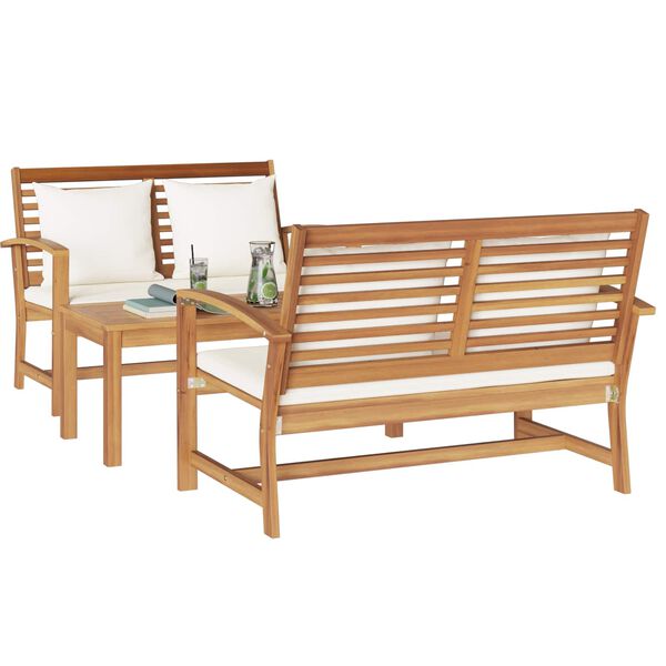 vidaXL Ensemble de canap&eacute; de jardin 3 pcs Naturel Bois de teck massif