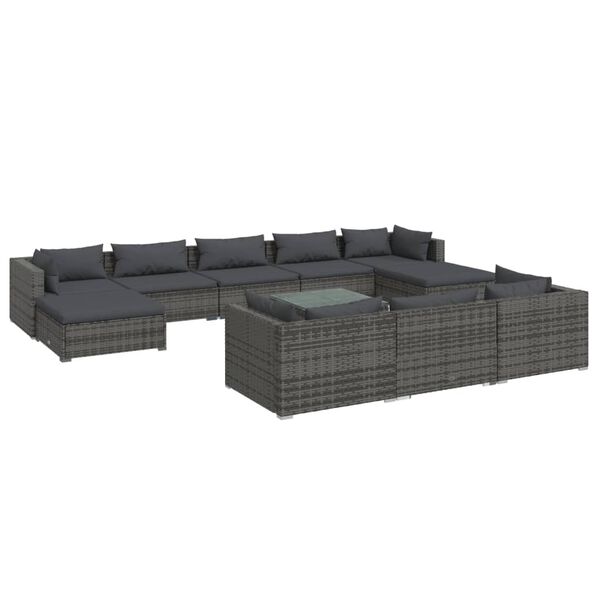 vidaXL Salon de jardin 11 pcs avec coussins Gris R&eacute;sine tress&eacute;e