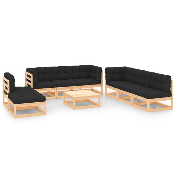 vidaXL Salon de jardin 9 pcs avec coussins Bois de pin massif
