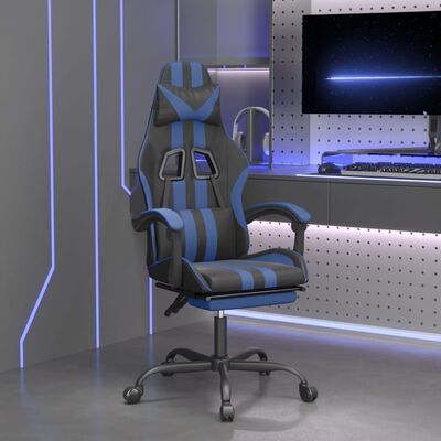 vidaXL Chaise de jeu pivotante et repose-pied Noir et bleu Similicuir