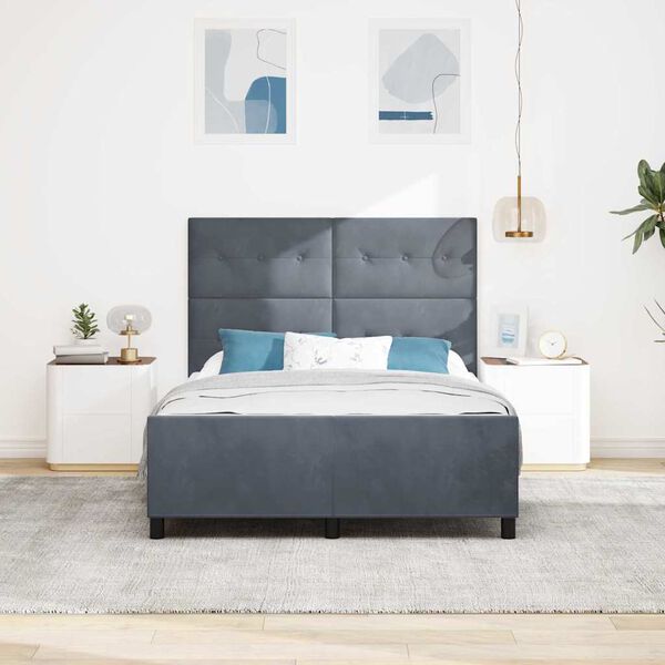 vidaXL Lit &agrave; ressorts avec t&ecirc;te de lit Gris fonc&eacute; 140 x 200 cm Velours