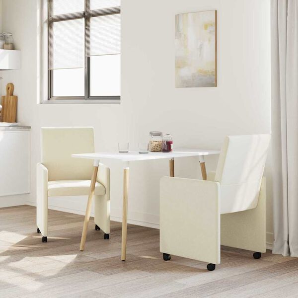 vidaXL Chaises de Salle &agrave; Manger avec Roues avec des roues 2 pcs Cr&egrave;me