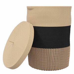 vidaXL Panier de rangement avec couvercle noir et beige &Oslash;37x50cm coton