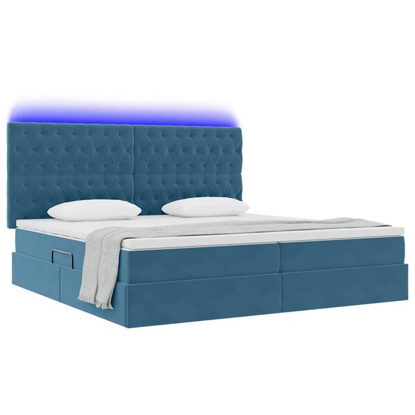 vidaXL Lit avec rangement et LED Bleu fonc&eacute; 200 x 200 cm Velours