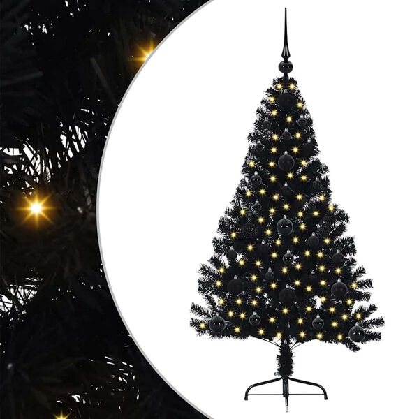 vidaXL Sapin de Noël artificiel pré-éclairé Noir 120 cm PVC