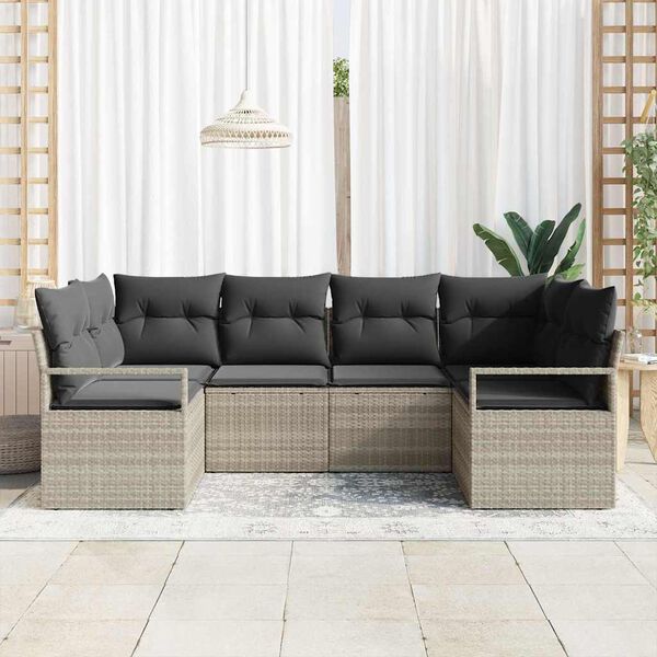 vidaXL Ensemble de Canap&eacute;s avec coussin 6 pcs Gris clair polyrotin