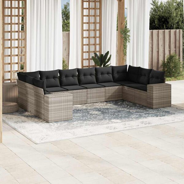 vidaXL Salon de jardin avec coussins 10 pcs gris clair r&eacute;sine tress&eacute;e