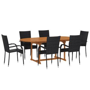 vidaXL Ensemble &agrave; manger de jardin 7 pcs R&eacute;sine tress&eacute;e Noir