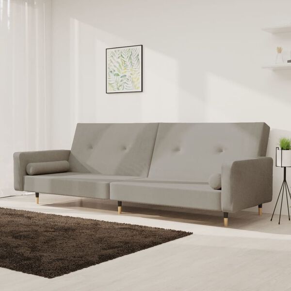 vidaXL Canap&eacute;-lit &agrave; 2 places avec deux oreillers Gris clair Velours