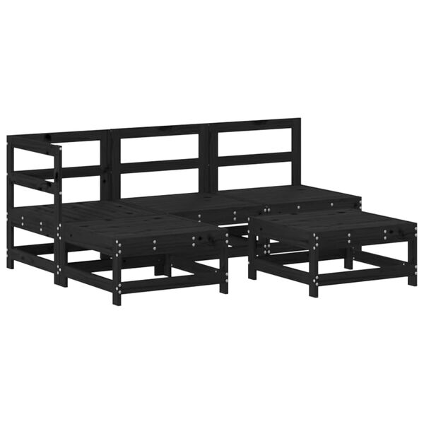vidaXL Salon de jardin 5 pcs avec coussins noir bois massif