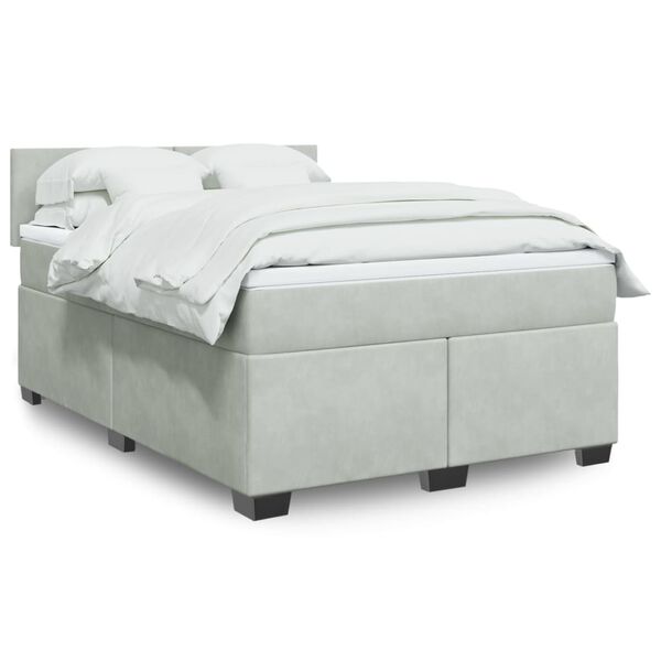 vidaXL Sommier &agrave; lattes de lit et matelas Gris clair 160x200cm Velours