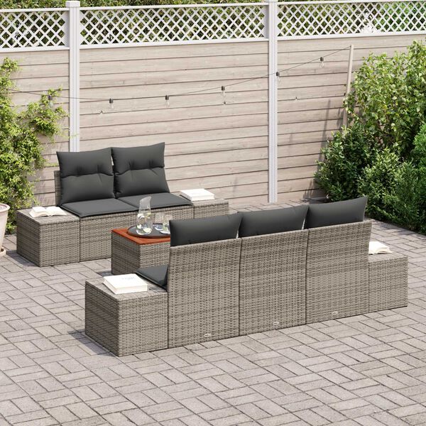 vidaXL Ensemble de canap&eacute; de jardin avec stockage 6 pcs Gris polyrotin