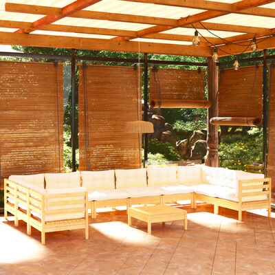 vidaXL Salon de jardin 11 pcs avec coussins crème bois de pin