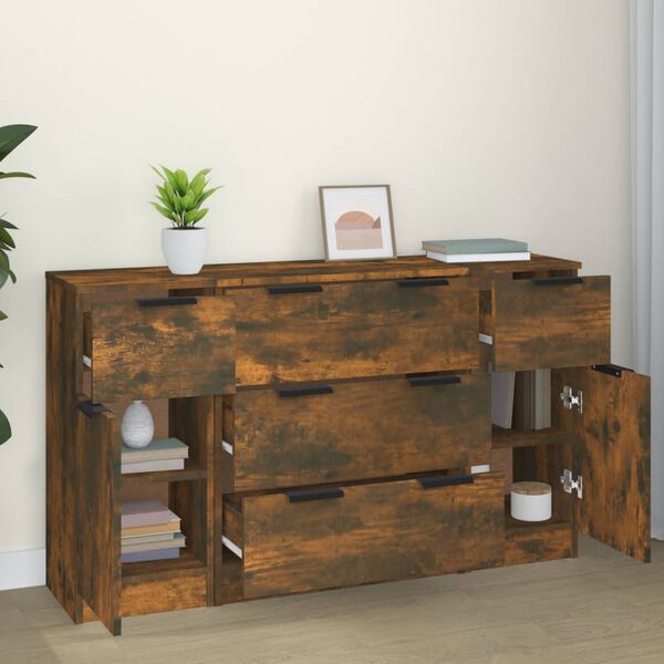 vidaXL Ensemble de buffets 3 pcs ch&ecirc;ne fum&eacute; bois d'ing&eacute;nierie