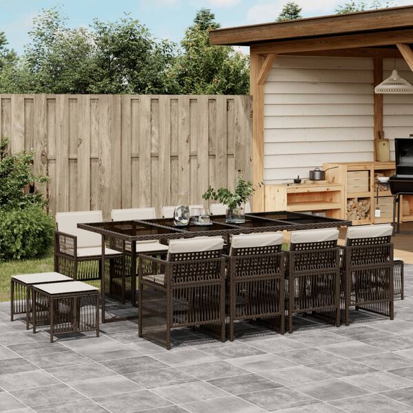 vidaXL Ensemble &agrave; manger de jardin avec coussins 13 pcs marron rotin