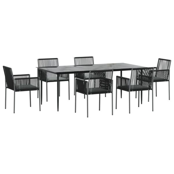 vidaXL Ensemble &agrave; manger de jardin coussins 7 pcs noir rotin et acier