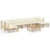 vidaXL Salon de jardin 8 pcs avec coussins blanc cr&egrave;me bambou