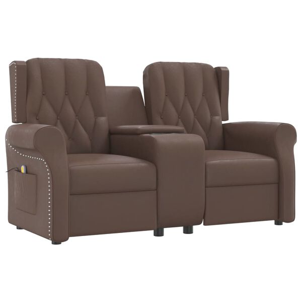 vidaXL Fauteuil inclinable porte-gobelets 2 places marron similicuir