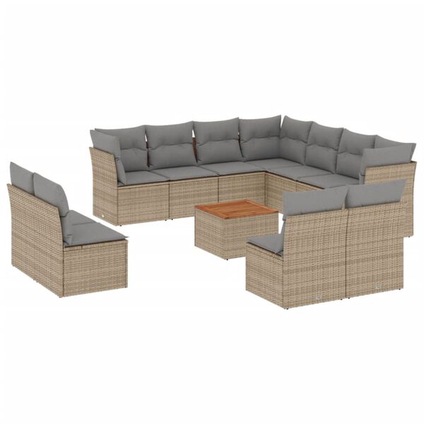 vidaXL Salon de jardin avec coussins 12 pcs beige r&eacute;sine tress&eacute;e
