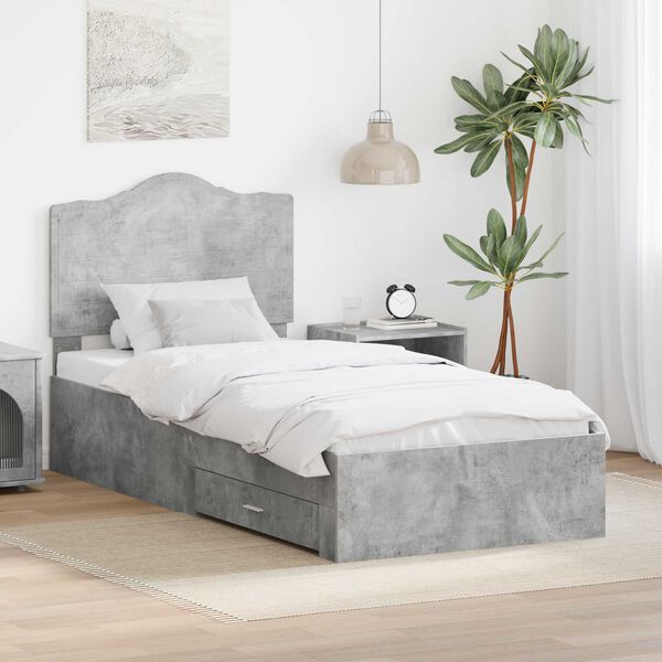 vidaXL Cadre de lit Gris b&eacute;ton 70 x 190 cm Bois d'ing&eacute;nierie