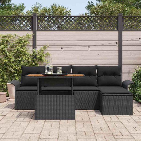 vidaXL Ensemble de canap&eacute; de jardin avec coussin 6 pcs Noir