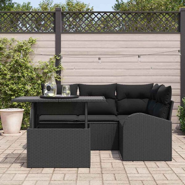 vidaXL Ensemble de canap&eacute; de jardin avec coussin 5 pcs Noir Poly rotin