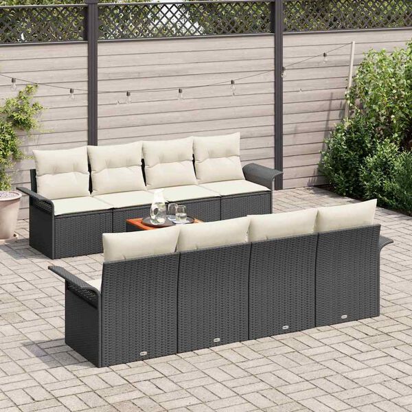 vidaXL Ensemble de canap&eacute; de jardin 9 pcs Noir et Cr&egrave;me polyrotin