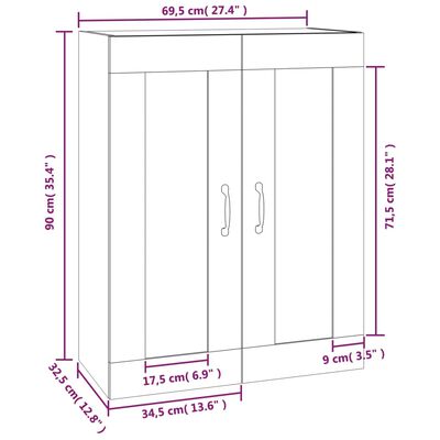 vidaXL Armoire murale suspendue Gris béton 69,5x32,5x90 cm