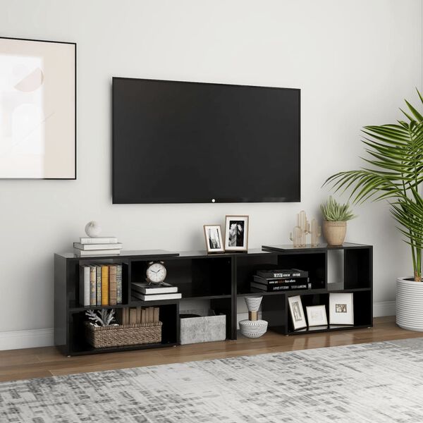 vidaXL Meuble TV Noir brillant 149x30x52 cm Bois d'ing&eacute;nierie