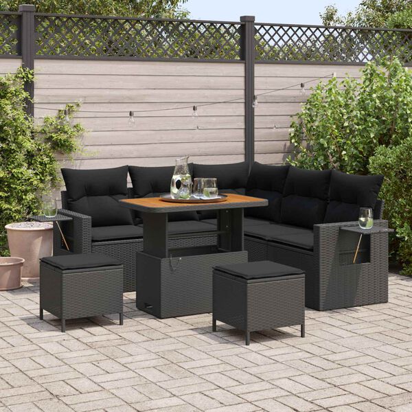 vidaXL Ensemble de canap&eacute; de jardin avec coussin 9 pcs Noir polyrotin