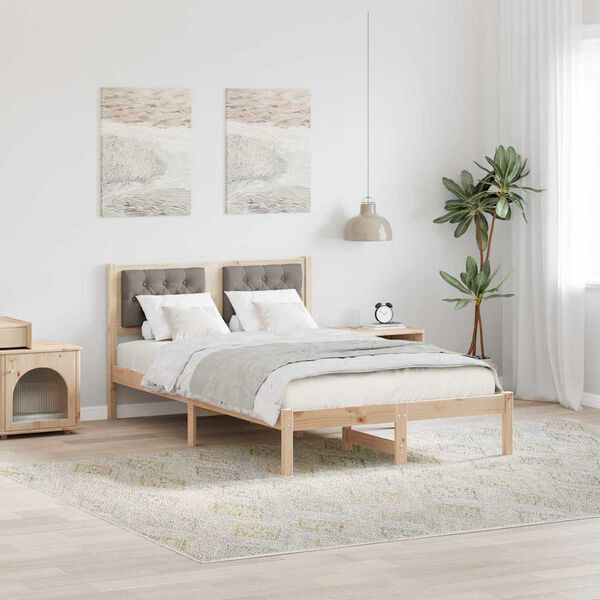 vidaXL Cadre de lit avec t&ecirc;te de lit Taupe 135 x 190 cm Pin massif