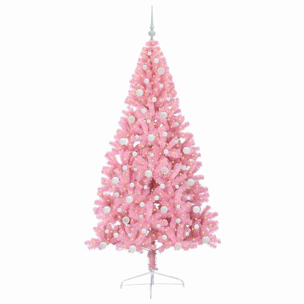 vidaXL Sapin de No&euml;l artificiel pr&eacute;-&eacute;clair&eacute; Rose 210 cm PVC