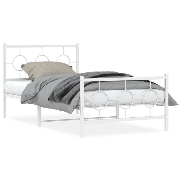 vidaXL Cadre de lit métal sans matelas et pied de lit blanc 100x190 cm