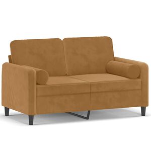 vidaXL Canap&eacute; 2 places avec oreillers d&eacute;coratifs brun 120 cm velours
