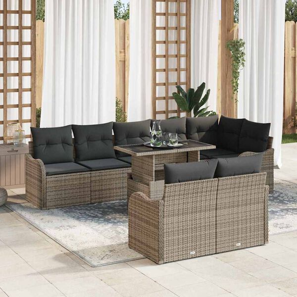 vidaXL Ensemble salon avec coussin 9 pcs Gris Poly rotin