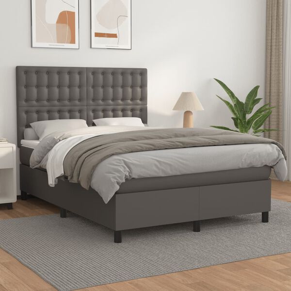 vidaXL Sommier &agrave; lattes de lit avec matelas Gris 140x200 cm Similicuir