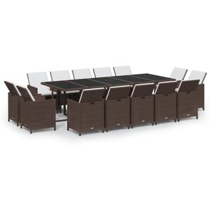 vidaXL Ensemble &agrave; manger de jardin avec coussins 15 pcs R&eacute;sine tress&eacute;e