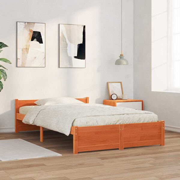 vidaXL Cadre de lit Brun cire 205.5 x 95.5 x 51 cm Pin massif