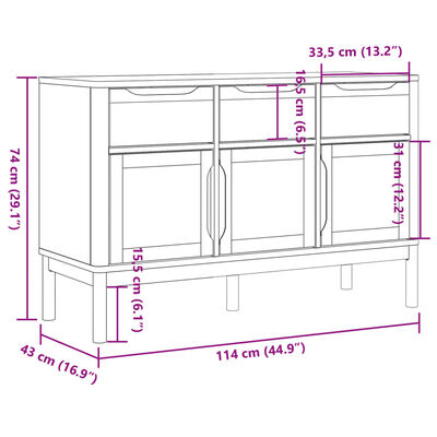 vidaXL Buffet FLORO marron cire 114x43x74 cm bois massif de pin