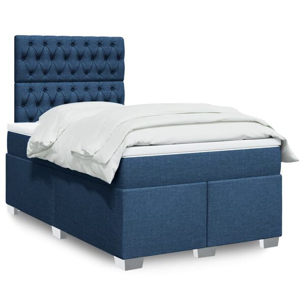 vidaXL Sommier &agrave; lattes de lit avec matelas Bleu 120x200 cm Tissu