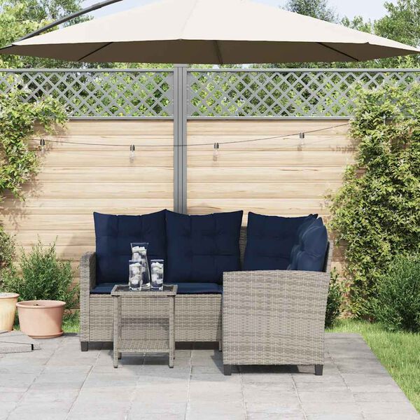vidaXL Canap&eacute; de jardin avec table et coussins en forme de L gris