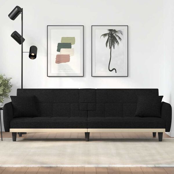 vidaXL Canap&eacute;-lit avec porte-gobelets noir tissu