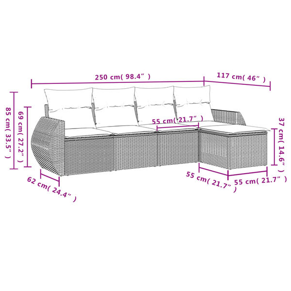 vidaXL Salon de jardin avec coussins 5 pcs beige r&eacute;sine tress&eacute;e