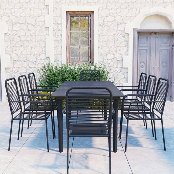 vidaXL Ensemble &agrave; manger de jardin 9 pcs noir verre et acier